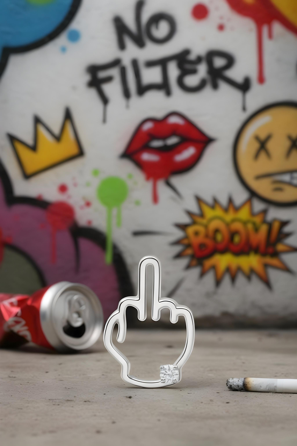 Middle Finger Emoji Pendant + Chain