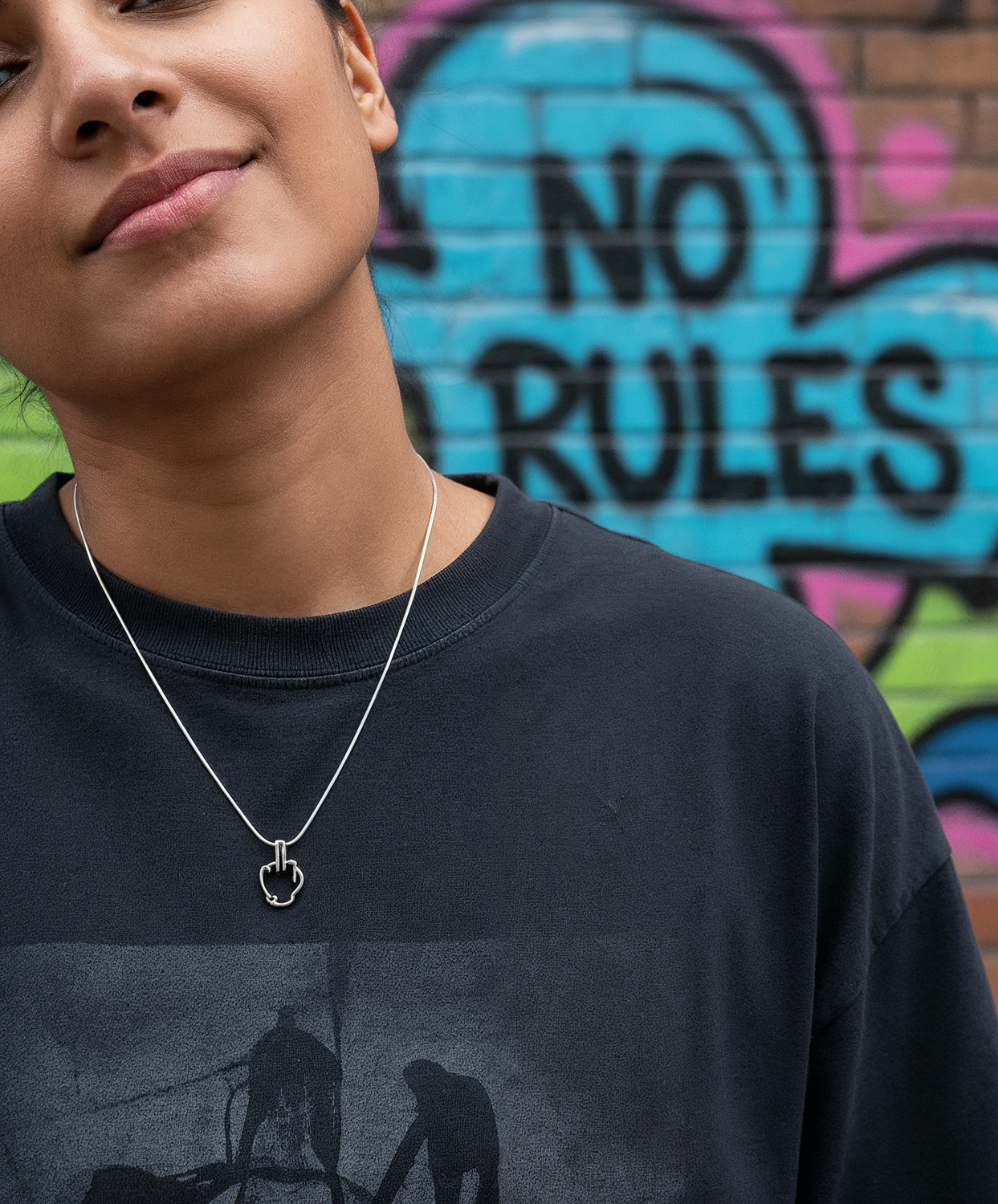 Middle Finger Emoji Pendant + Chain