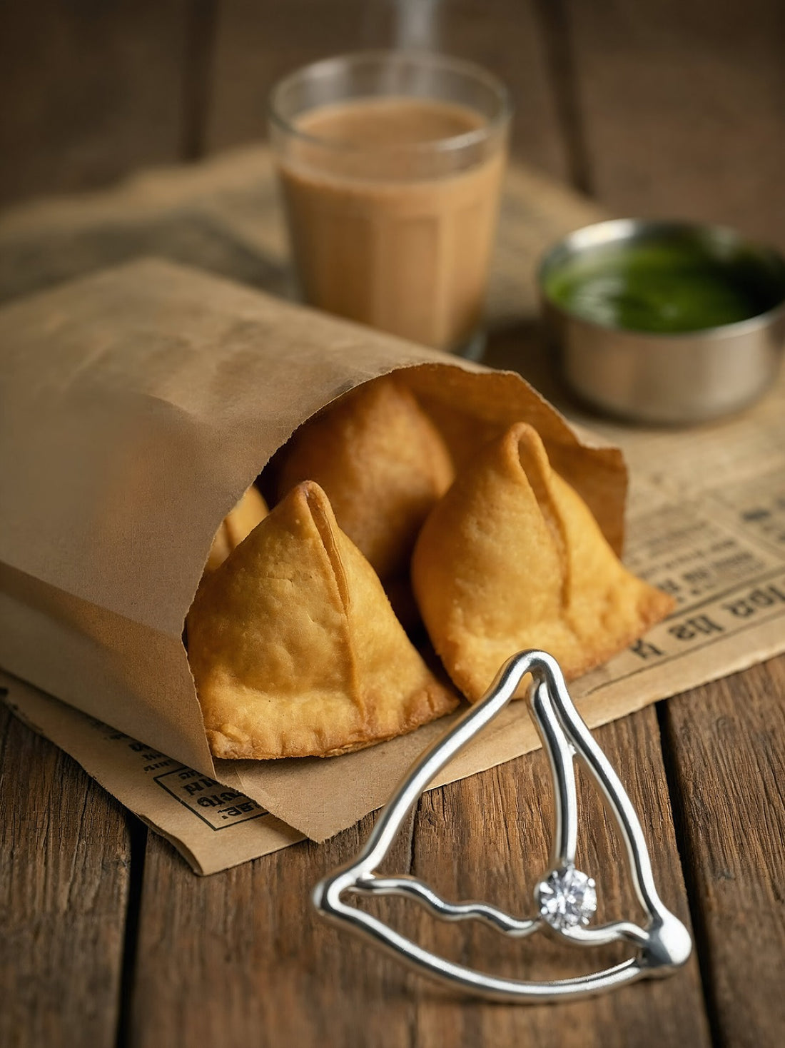 Samosa Pendant + Chain